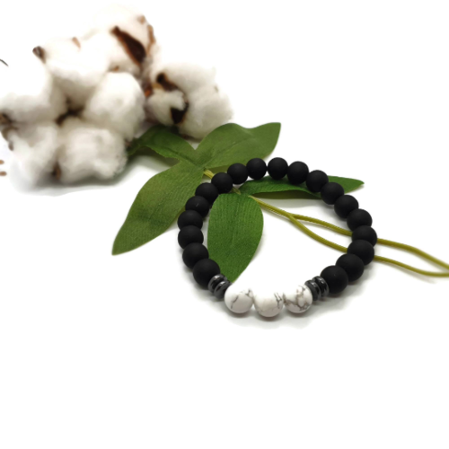 Bracelet perles noires et blanches