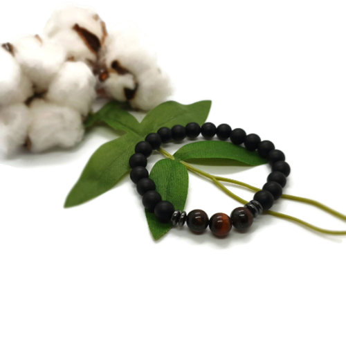 Bracelet perles noires et marrons