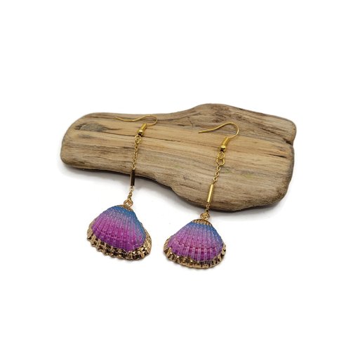 Boucles d'oreilles coquillages arc en ciel