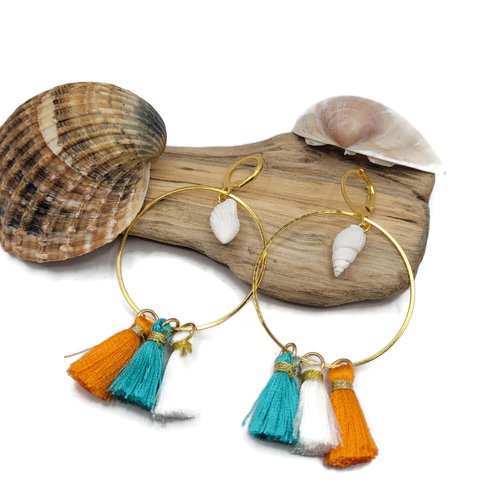 Boucles d'oreilles créoles et pompons