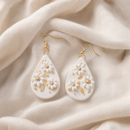 Boucles d'oreilles pendantes fleurs 3d en pla – création artisanale unique