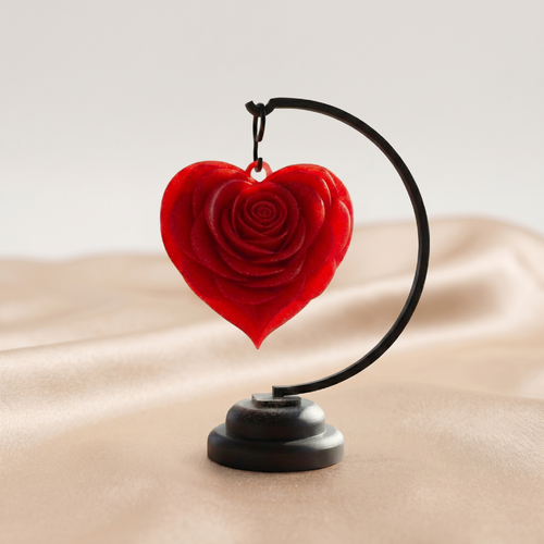 Cœur suspendu 3d forme rose - décoration romantique rouge - fait main