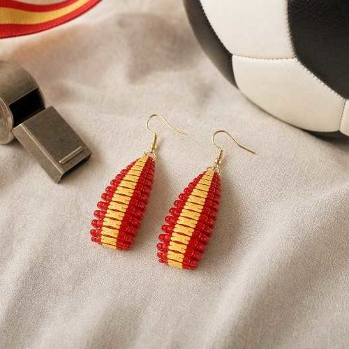 Boucles d'oreilles espagne impression 3d - bijoux supportrice foot rouge et jaune - design innovant bombé et léger - coupe du monde