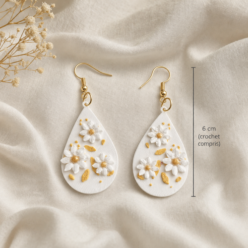 Boucles d'oreilles pendantes fleurs 3d en pla – création artisanale unique