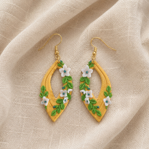 Boucles d'oreilles pendantes 6 cm en pla imprimées en 3d motif végétal