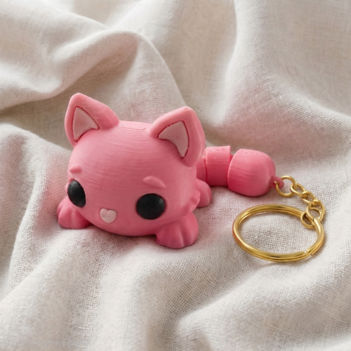 Porte-clés chat rose articulé - bijou de sac imprimé en 3d