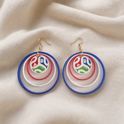 Boucles d'oreilles créoles france 3d - bijou artisanal tricolore pour supporters - création unique style ballon coupe du monde