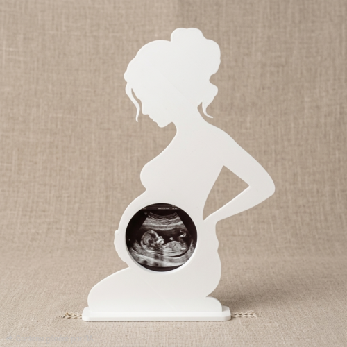Porte échographie silhouette femme enceinte | cadre photo souvenir de grossesse 19 cm
