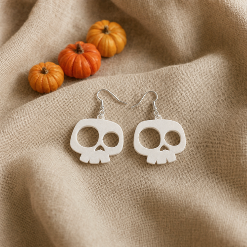 Grandes boucles d’oreilles tête de mort blanches imprimées en 3d