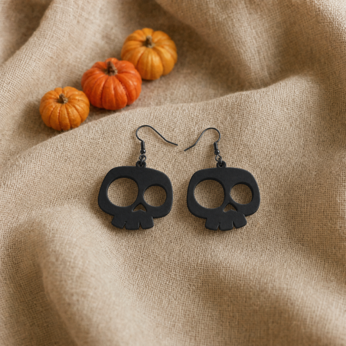 Grandes boucles d’oreilles tête de mort noires imprimées en 3d