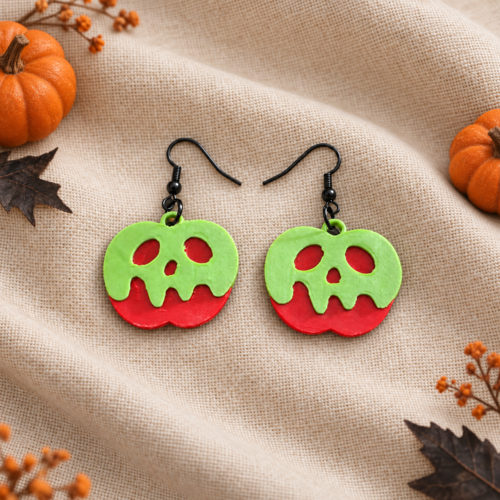 Boucles d'oreilles pomme empoisonnée 3d, bijoux halloween pomme rouge et verte, idée cadeau originale, style fantaisie & gothique chic