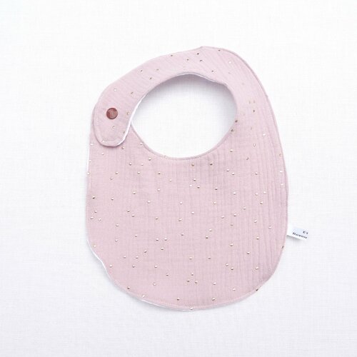 Bavoir bébé 0/12 mois « lilou» cadeau naissance fille original en lange doré double gaze liste de naissance