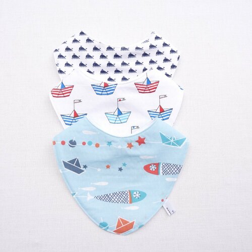 Liste de naissance lot de trois bavoirs bandana marin foulard original 0/12 mois garçon cadeau naissance