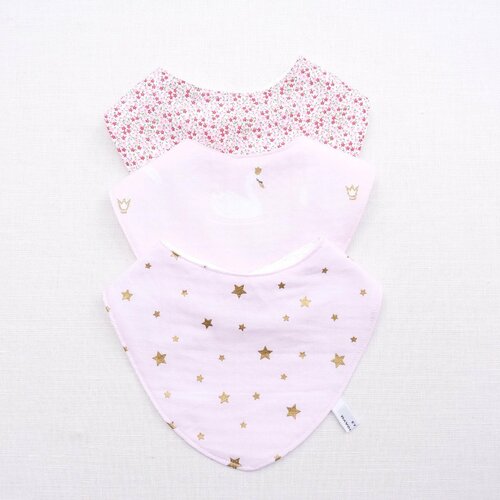 Liste de naissance fille lot de trois bavoirs bandana foulard original 0/12 mois cadeau naissance