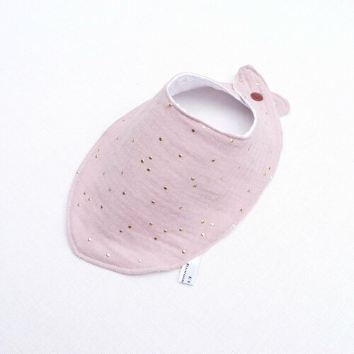 Bavoir foulard  original 0/12 mois « lilou » cadeau naissance fille  en lange doré double gaze liste de naissance