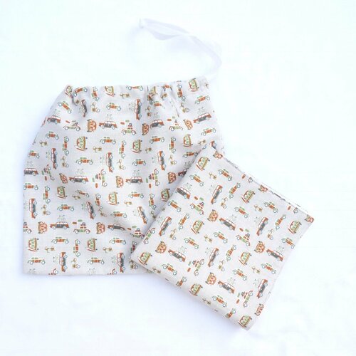 Ensemble serviette de table 30x30 cm et sa pochette sac à vrac zéro déchet écologique réutilisable cantine nounou original