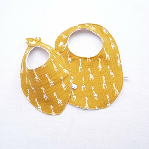 Duo bavoirs 0/12 mois en lange double gaze cadeau naissance original liste naissance bébé