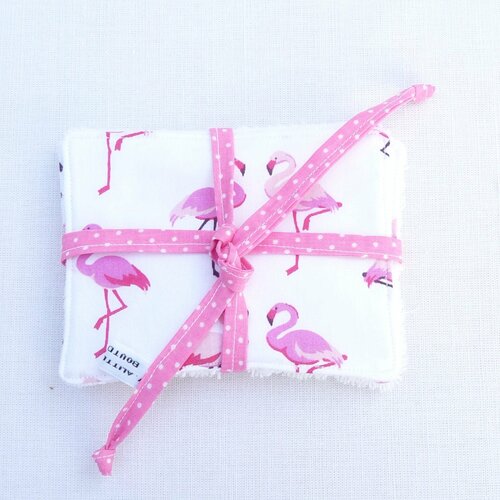 Ensemble 4 lingettes/cotons écologique bébé fille « flamant rose»