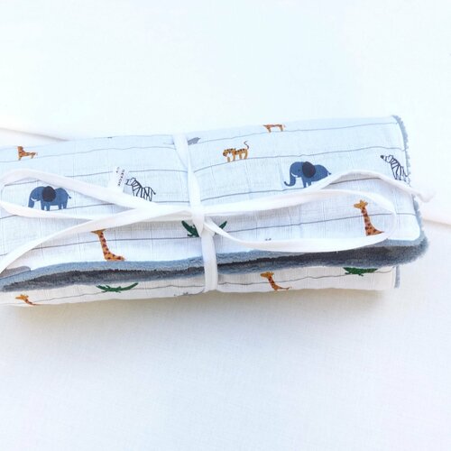Couverture bébé garçon jungle naissance 70cmx 90 cm original lange double gaze minky liste de naissance