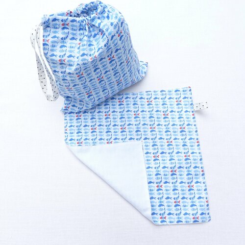 Ensemble serviette de table 30x30 cm et sa pochette cantine au choix  nounou original ou sac à vrac zero déchet réutilisable écologique