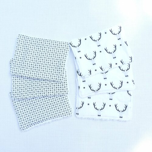 Ensemble 6 lingettes/cotons écologique bébé garçon soin de soi cadeau naissance « marcel »