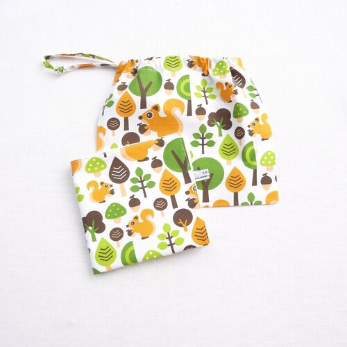 Ensemble serviette de table 30x30 cm et sa pochette sac à vrac zéro déchet écologique réutilisable cantine nounou original