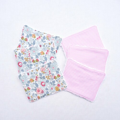 Ensemble 6 lingettes/cotons écologique bébé cadeau naissance betsy porcelaine original