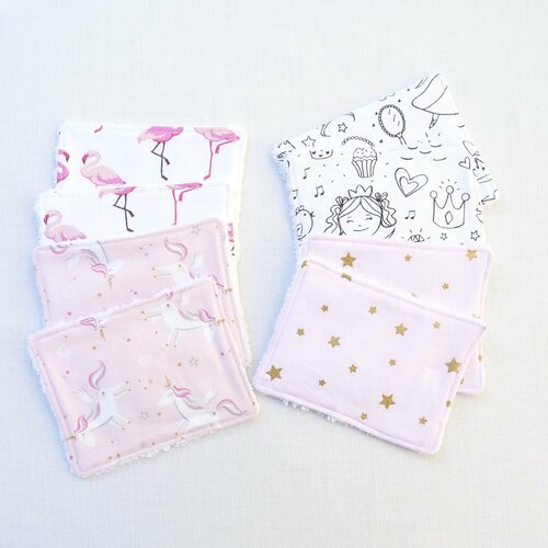 Ensemble 8 lingettes cotons écologique bébé ou maman original fille