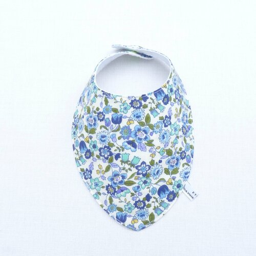 Bavoir foulard  original 0/12 mois « liberty bleu » cadeau naissance fille bandana