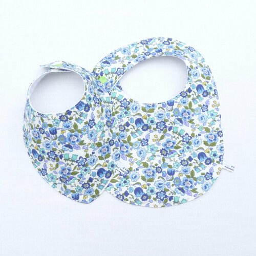 Duo bavoirs 0/12 mois « liberty bleu» fille cadeau naissance original
