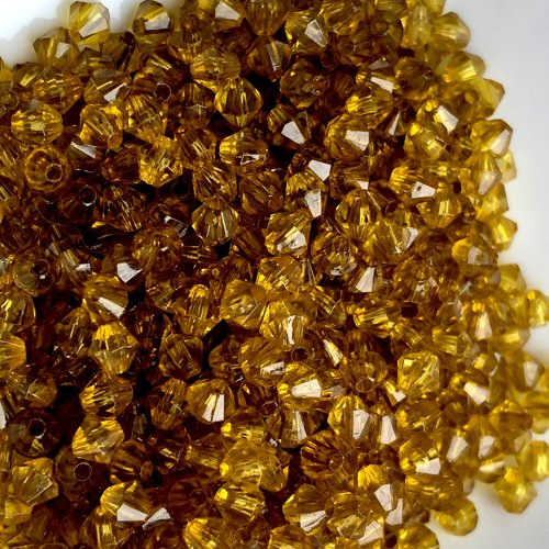 Perles de verre toupie jaune moutarde 4 mm - lot de 15gr