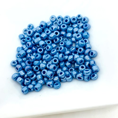 Perles de rocaille bleu scintillantes 4 mm  - lot de 15gr