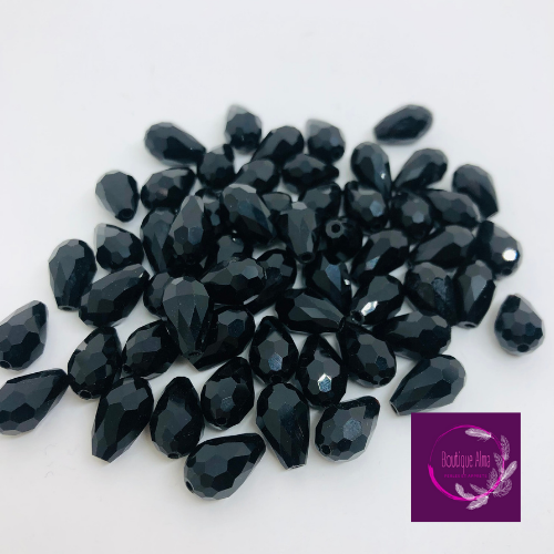 Lot de 10 perles gouttes de cristal de verre swarovski à facette noir opaque dim 11 x 8 mm trou 1 mm