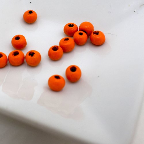Perles bois rondes - lot de 12 perles de bois diam 4 mm orange