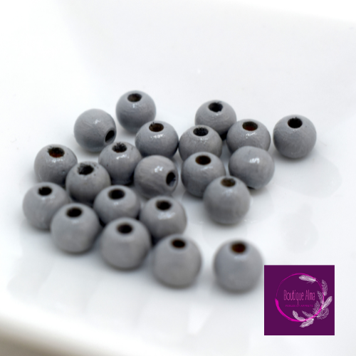 Perles bois rondes - lot de 20 perles de bois diam 5 mm grise