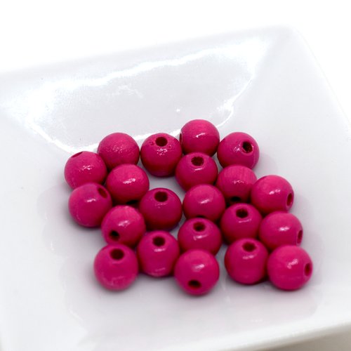 Perles bois rondes fuchsia - lot de 20 perles de bois diam 7 mm