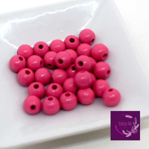 Perles bois rondes rose - lot de 30 perles de bois diam 7 mm