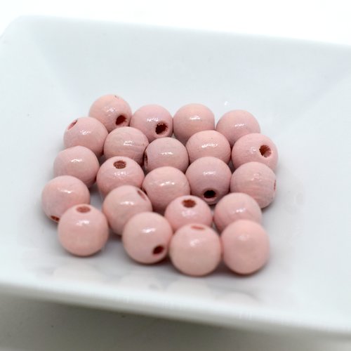 Perles bois rondes rose pale - lot de 22 perles de bois diam 7 mm