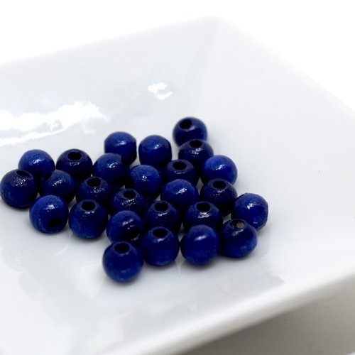 Perles bois rondes bleu marine - lot de 26 perles de bois diam 5 mm