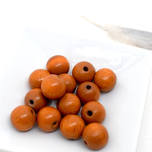 Perles bois rondes - lot de 14 perles de bois diam 11 mm marron