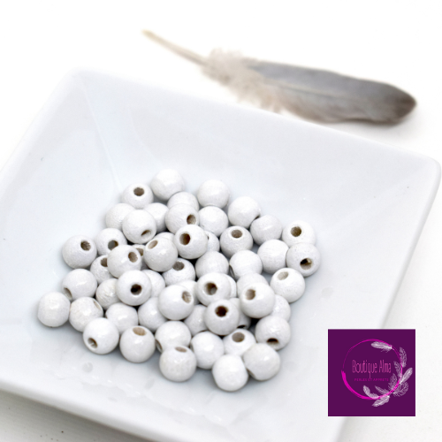 Perles bois rondes - lot de 20 perles de bois diam 5 mm blanche