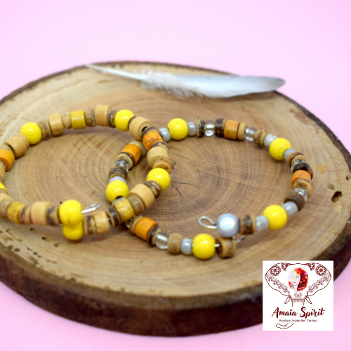 Bracelet enfant - lot de 2 bracelets bohème fait main naturel canari style bohème en perles naturelles bois nois de coco