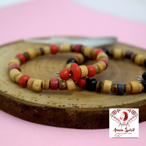 Bracelet enfant - lot de 2 bracelets bohème fait main naturel rouge et noir style bohème en perles naturelles bois noix de coco
