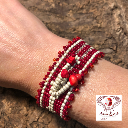 Bracelet femme manchette de perles tissées rouge bracelet amérindien bracelet manchette ethnique