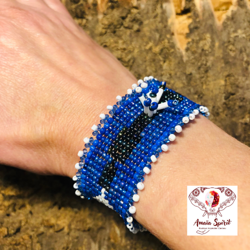 Bracelet femme manchette "eli" de perles tissées bleues bracelet amérindien bracelet manchette ethnique
