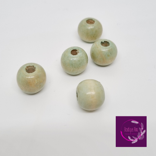 Lot de 5 perles de bois 12 mm - turquoise