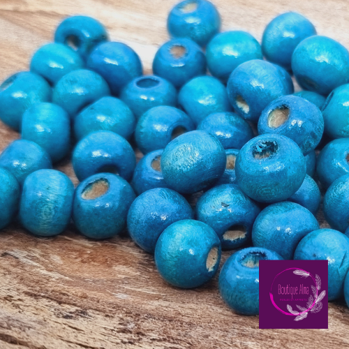 Lot de 50 perles de bois 7 mm - turquoise