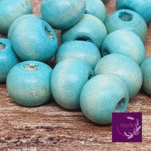 Lot de 15 perles de bois 7 mm - bleu lagon