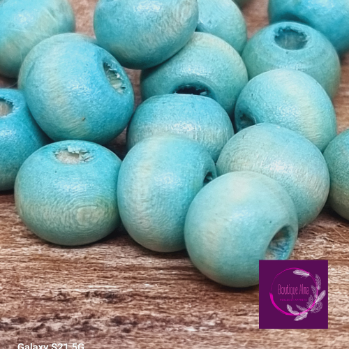 Lot de 5 perles de bois 7 mm - bleu lagon