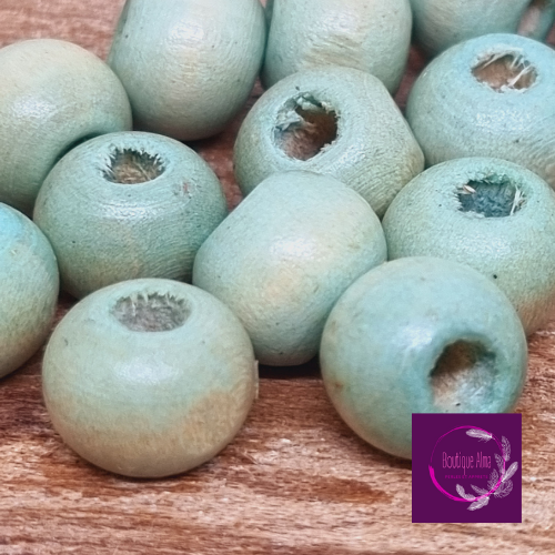 Lot de 12 perles de bois 7 mm - lagon clair
